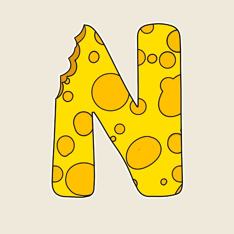 Letter N - Initial Letter N - Cheese Motif