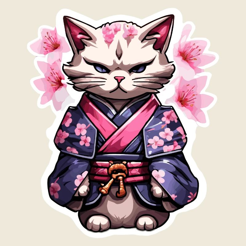 Samurai Cat & Cherry Blossoms #5