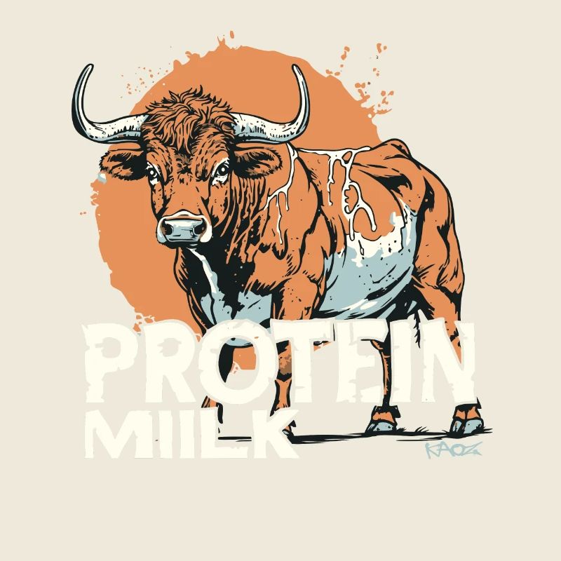 Vache de dessin animé avec le texte : Lait protéiné