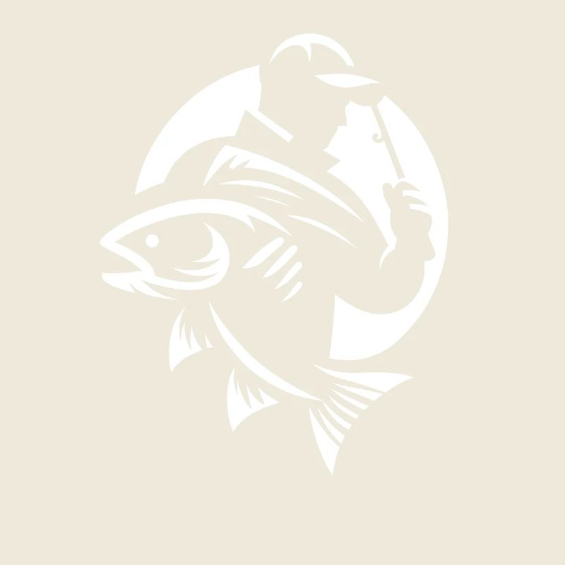 Pêcheur avec une canne à pêche à la main et un poisson devant lui