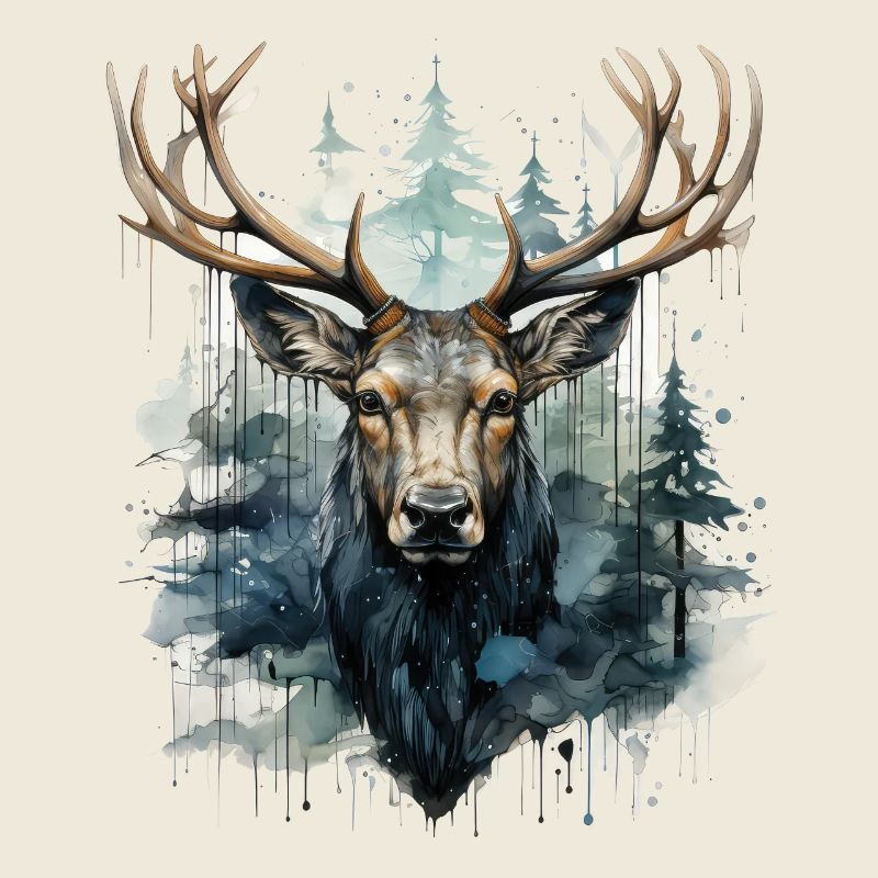 Hirsch im Wald Wasserfarben