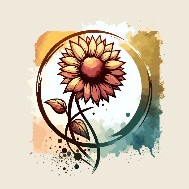 Sunflower with stem drawn