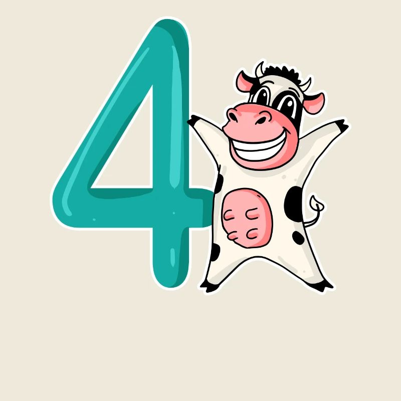 4th Birthday Motif Cow - Four Years Old