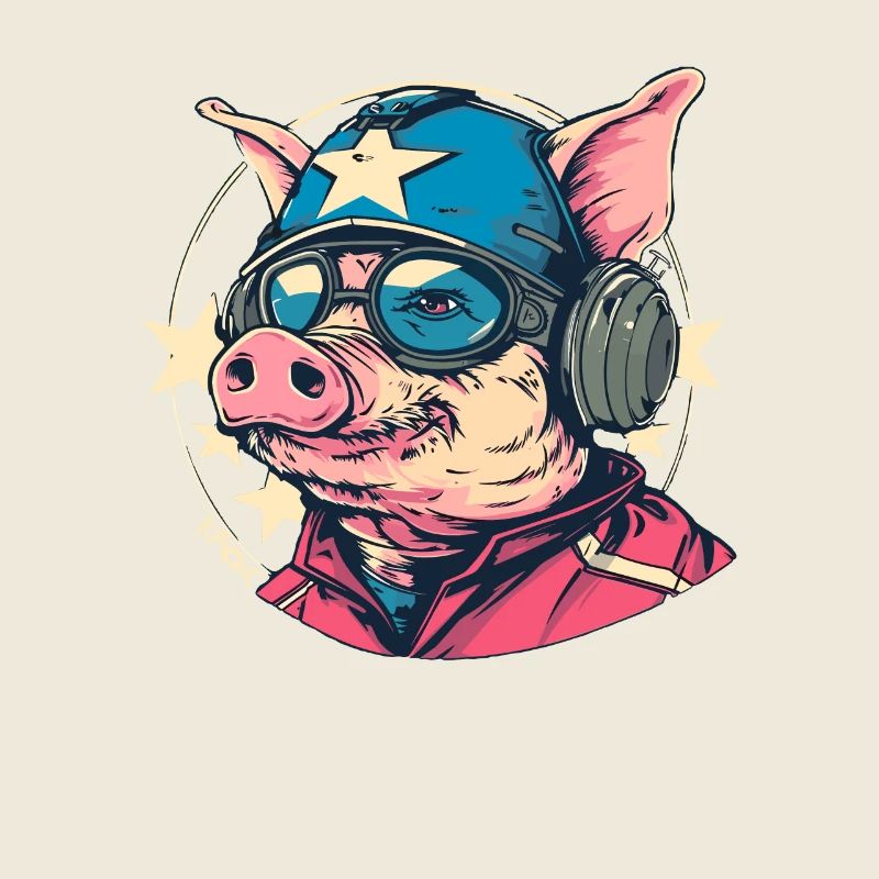 Cooles und hartes Pilot Cartoon Schwein
