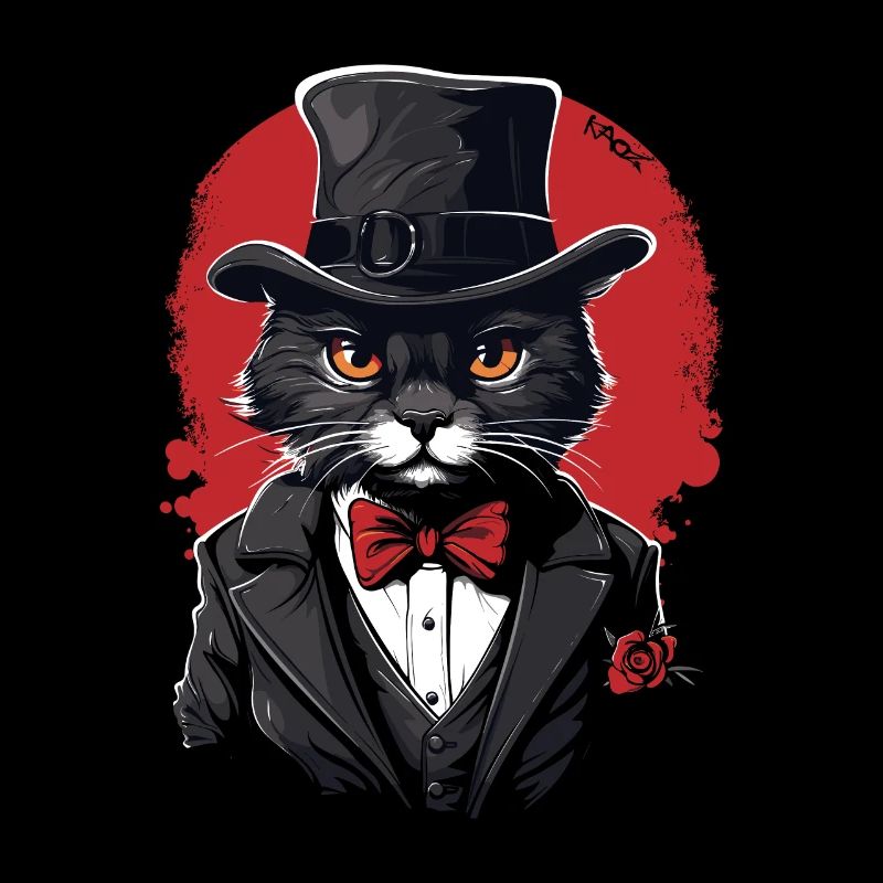 Hut und Anzug: Eine elegante Katze mit einer Rose