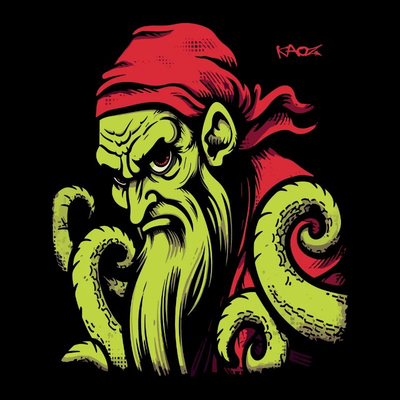 Dessin animé rétro Kraken Pirate