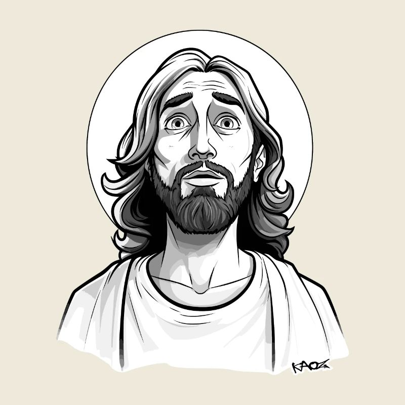 Aïe, un gars ressemblant à Jésus avec une auréole