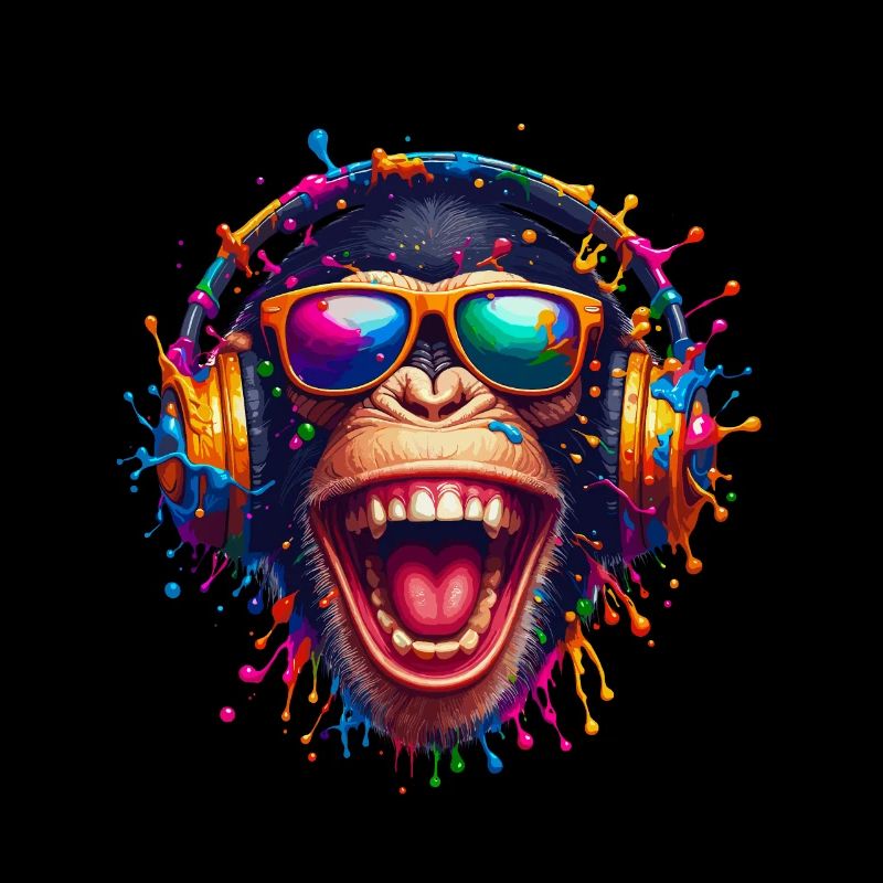 DJ Monkey Affe Schimpanse Musik Kopfhörer lustig