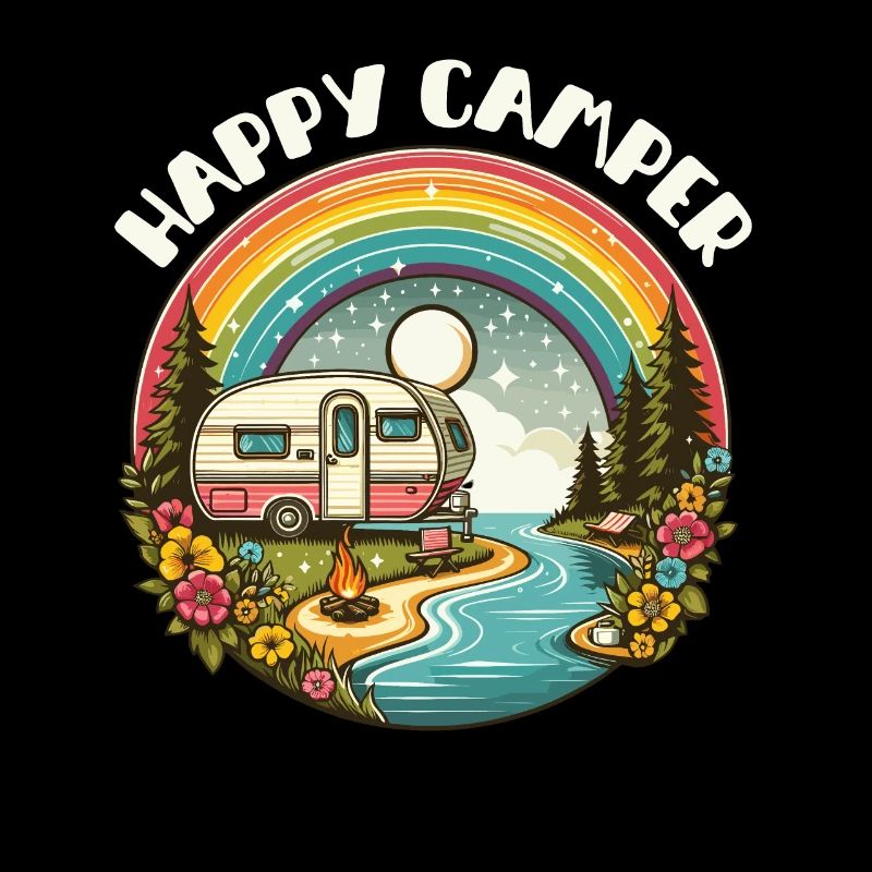 Camping Happy Camper Caravan Vacances Temps Libre Plaisir