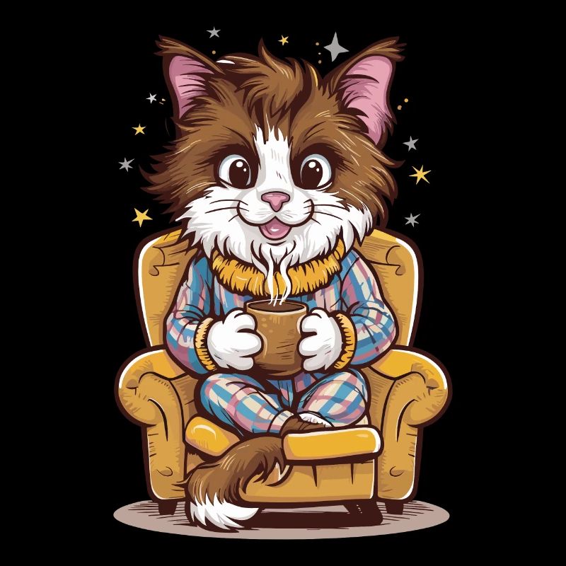 Drôle de chat en pyjama et chats tasse de café