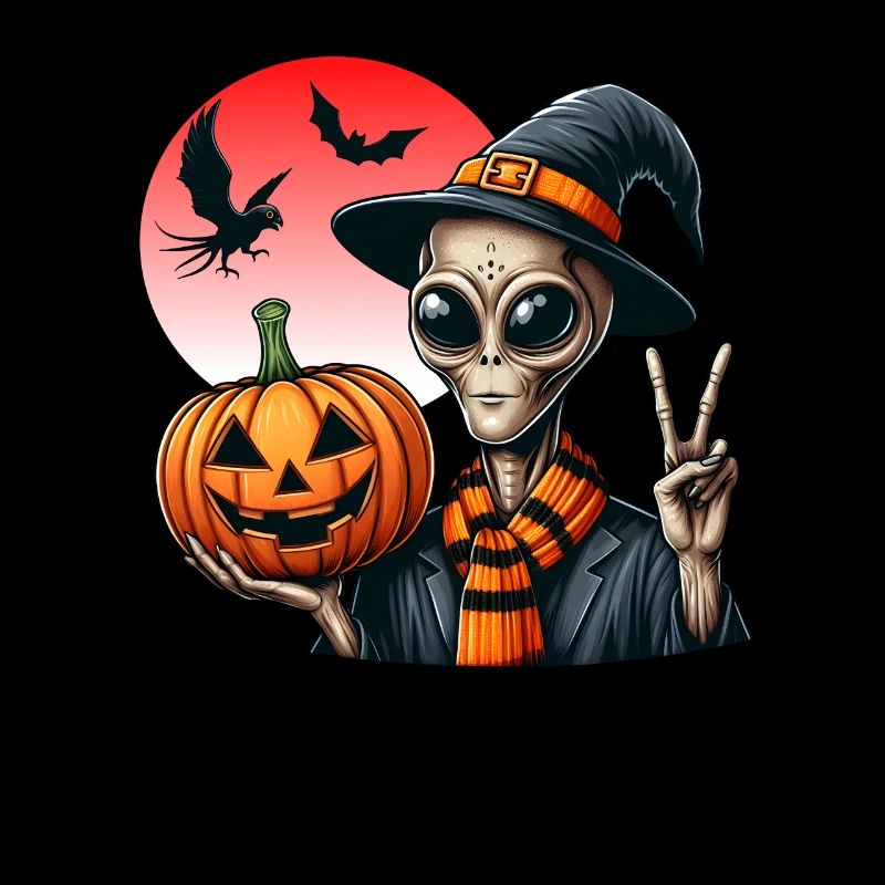 Peaceful Alien with Halloween Pumpkin