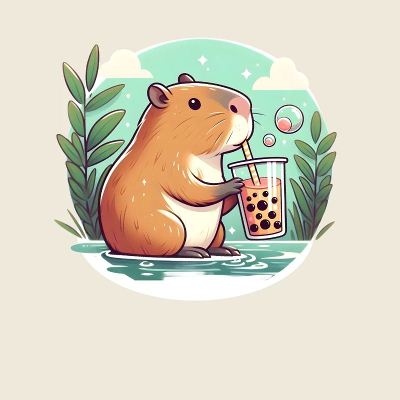 Capybara enjoys bubble tea