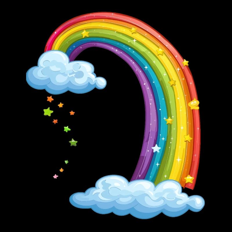 Colorful Rainbow With Clouds Drawing