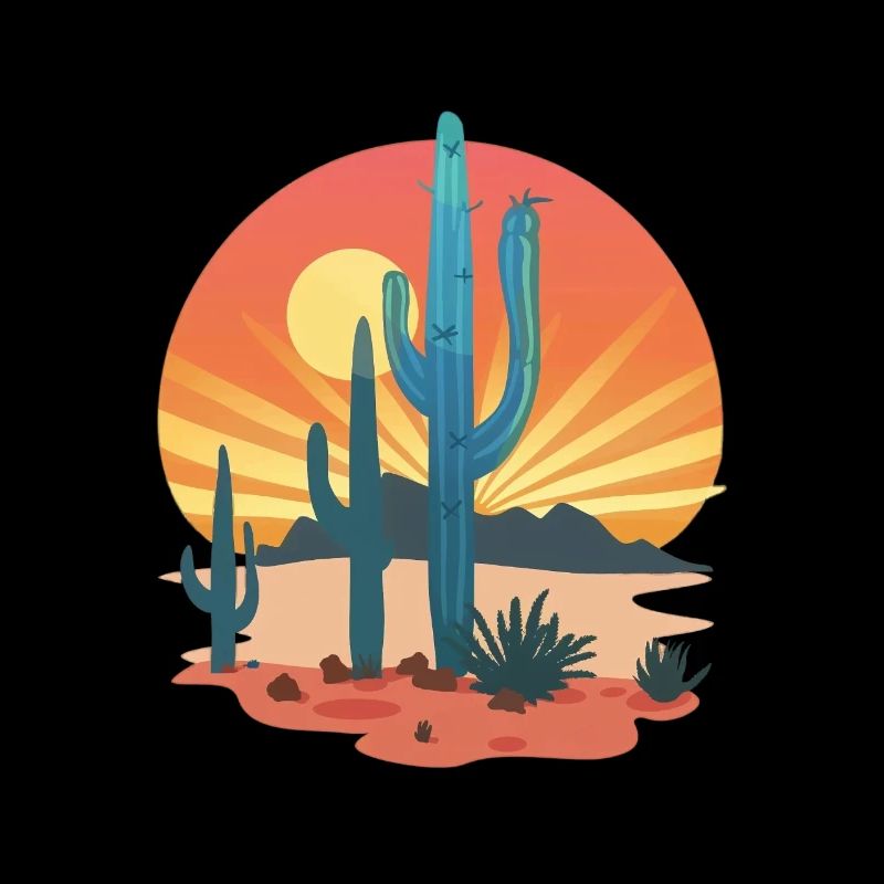 Sunset Cactus Desert Landscape