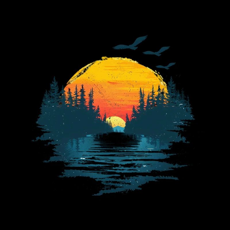 Sunrise nature idyll with birds