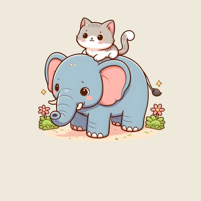 Le chat monte à dos d’éléphant