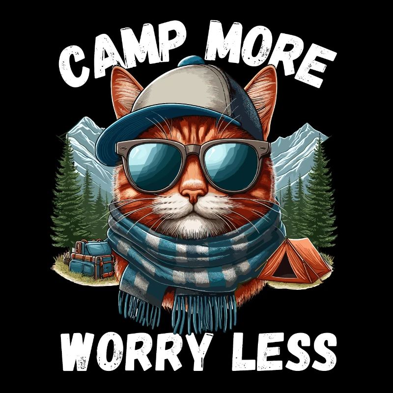 Camping Cat Mountains Campsite Camper Tent Meow