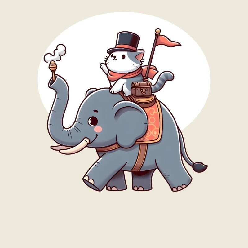 Cat rides elephant
