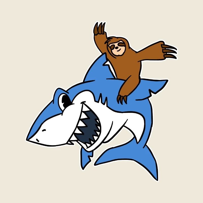 Sloth Riding Shark TShirt Funny Slow Moving Animal