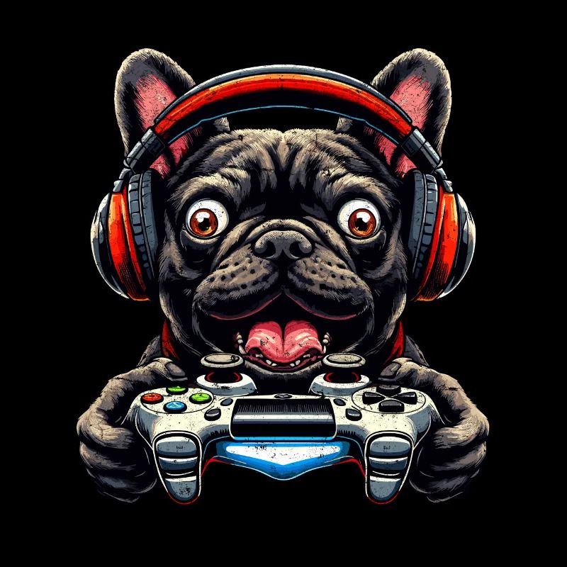 Bouledogue français Gamer avec manette de jeu