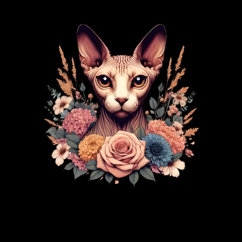 Chat Sphynx avec Fleurs