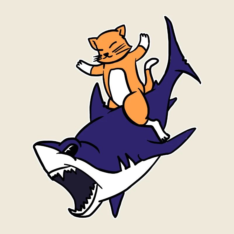 Chaton chevauchant un requin Drôle Chat mignon Jeu de mots graphique