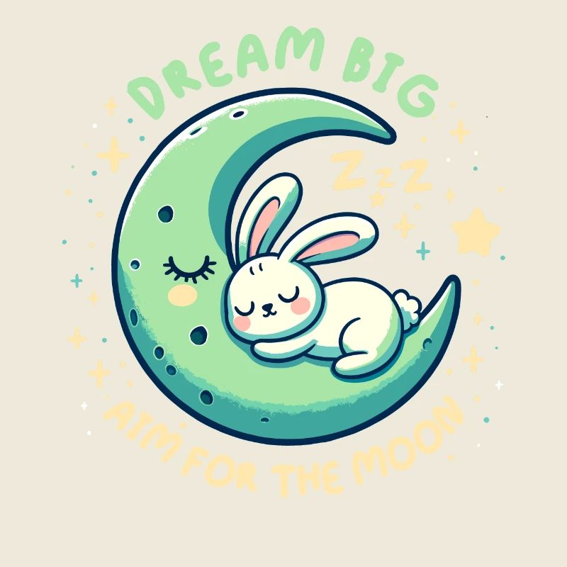 Aim For The Moon. Cute, Tired sleeping Rabbit.