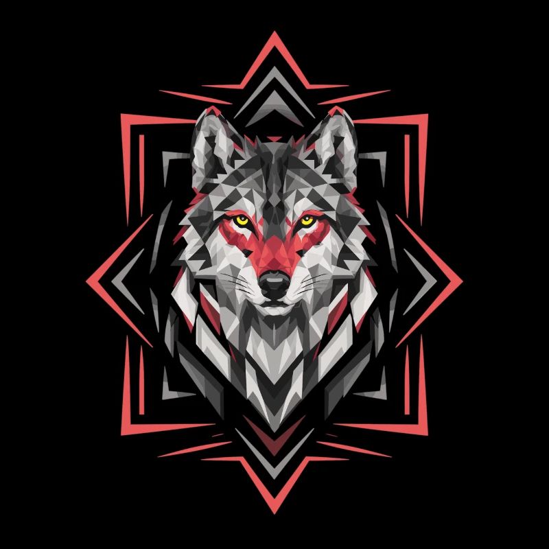 Geometrischer Wolf Rot Schwarz Kunstwerk