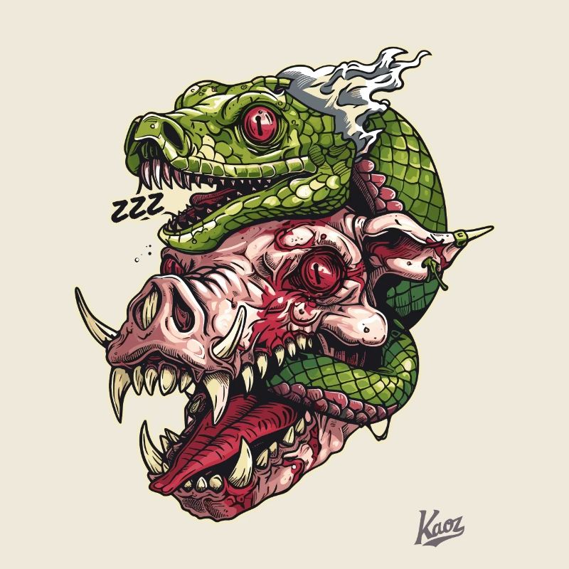 Zombie Pig Head Snake Skull