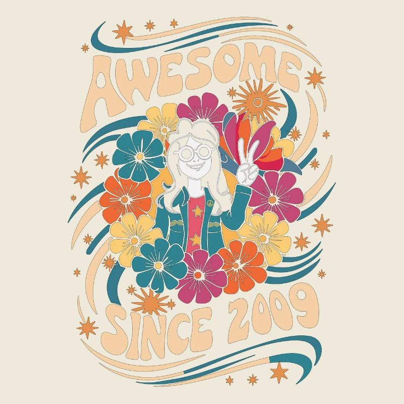Vintage 2009 Hippie Anniversaire Rétro Fleurs