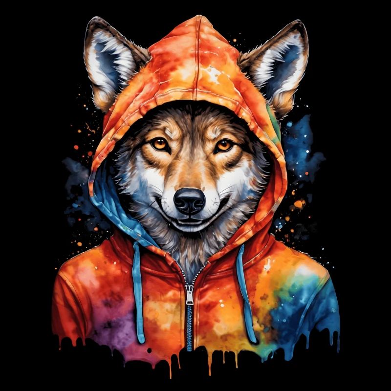 Wolf Hoodie Bunt Lustig Tier Design Print
