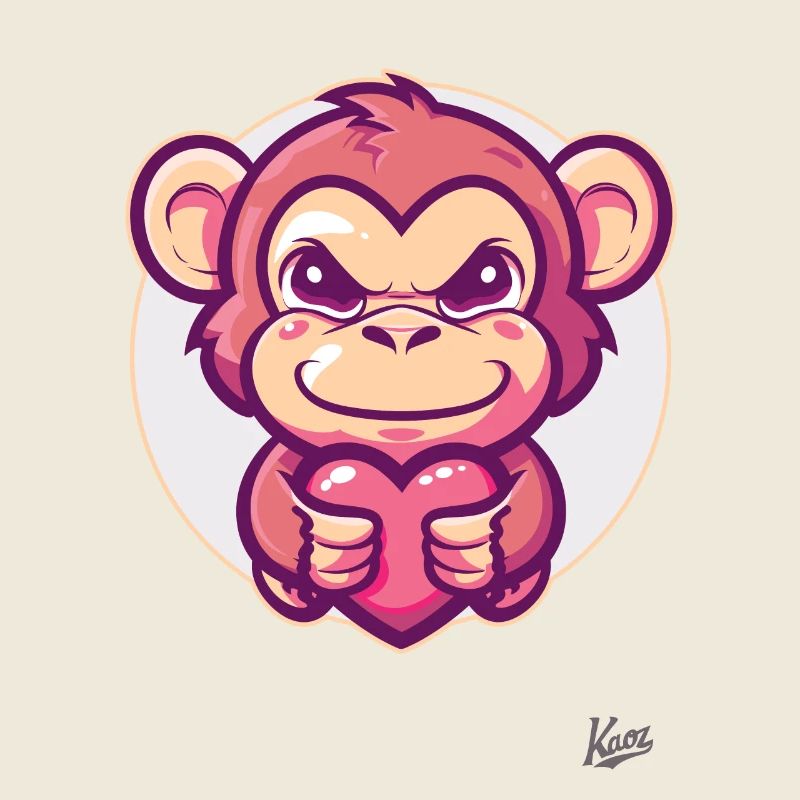Cute monkey with heart and love