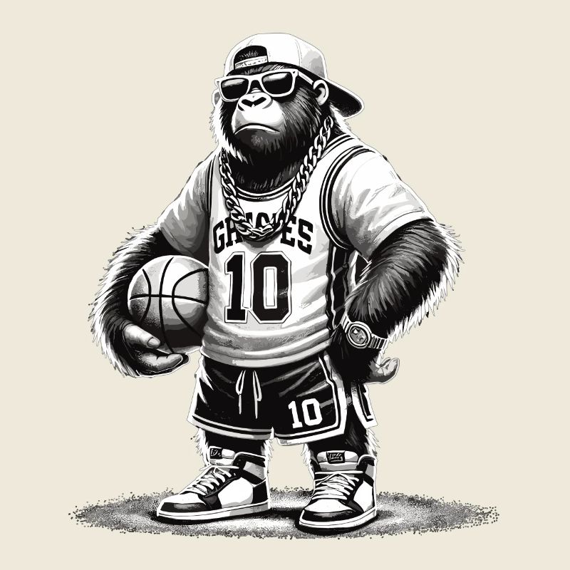 Gorille cool avec basket-ball et bling