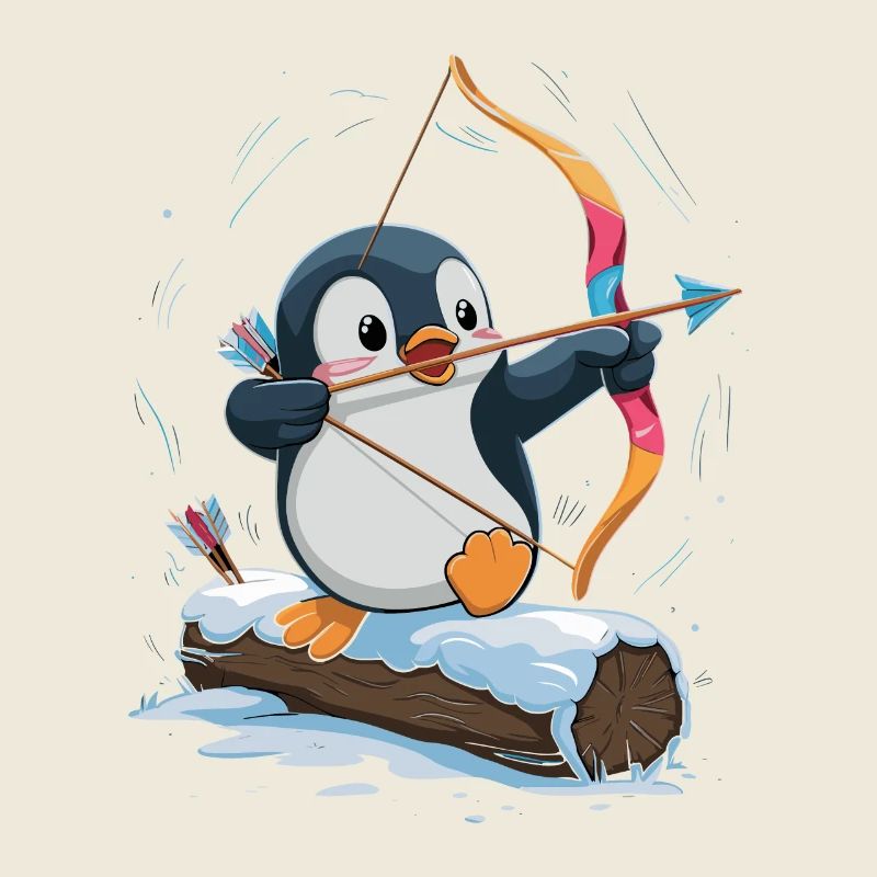 Pingouin avec arc dans l’aventure de neige