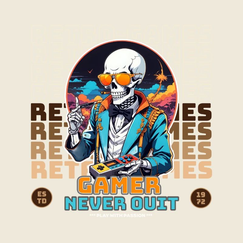 Retro Gamer Skelett mit Controller Konsolenspiele