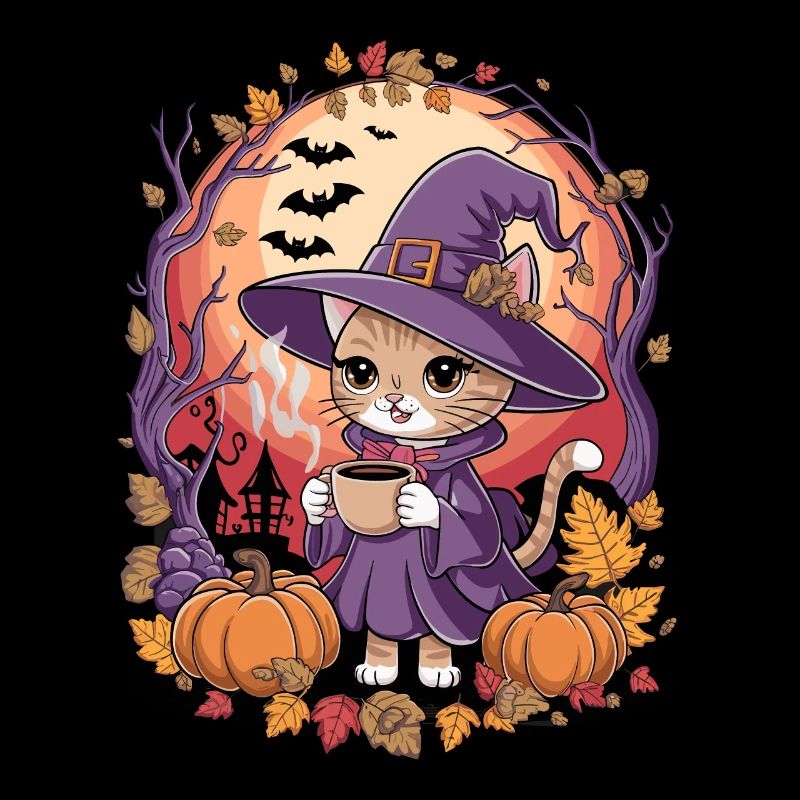 Chat mignon d’Halloween en costume de sorcière