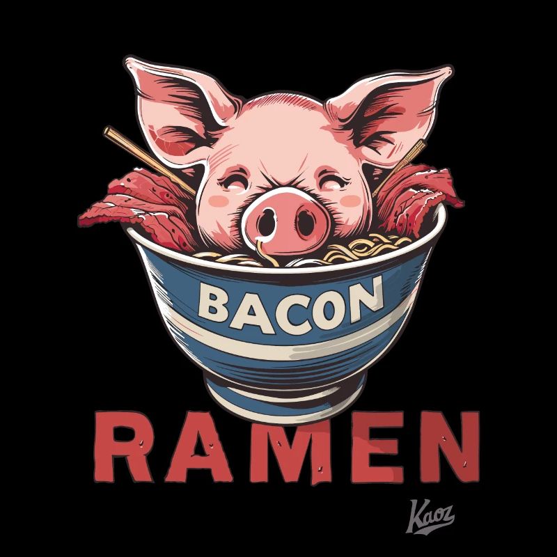 Lustiger Schweinekopf in Schüssel mit Speck-Ramen