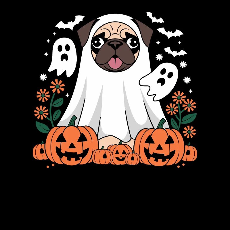 Halloween Dog Ghosts Pumpkins Pug