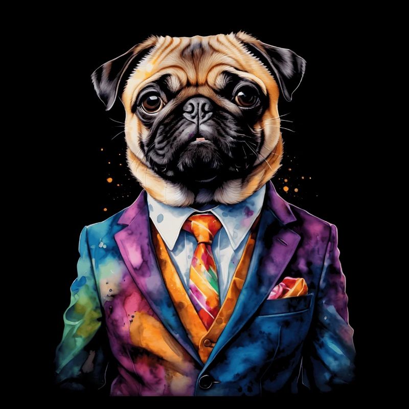 Mops Anzug Hund Bunt Lustig Tier Design Print