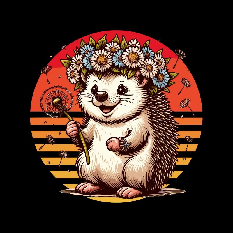 Igel Löwenzahn Herbst Blumenkranz Retro Kinder Süß