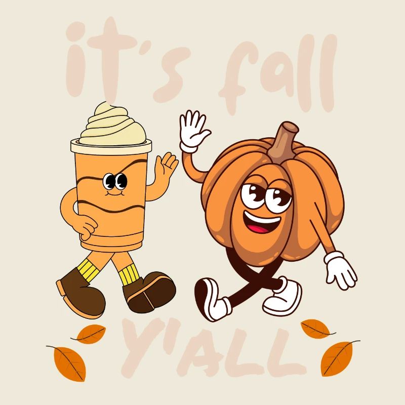 Retro cartoon pumpkin spice latte it's fall y'all