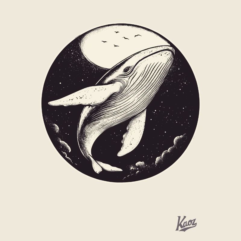 Blauer Wal im Himmel mit Mond und Sternen