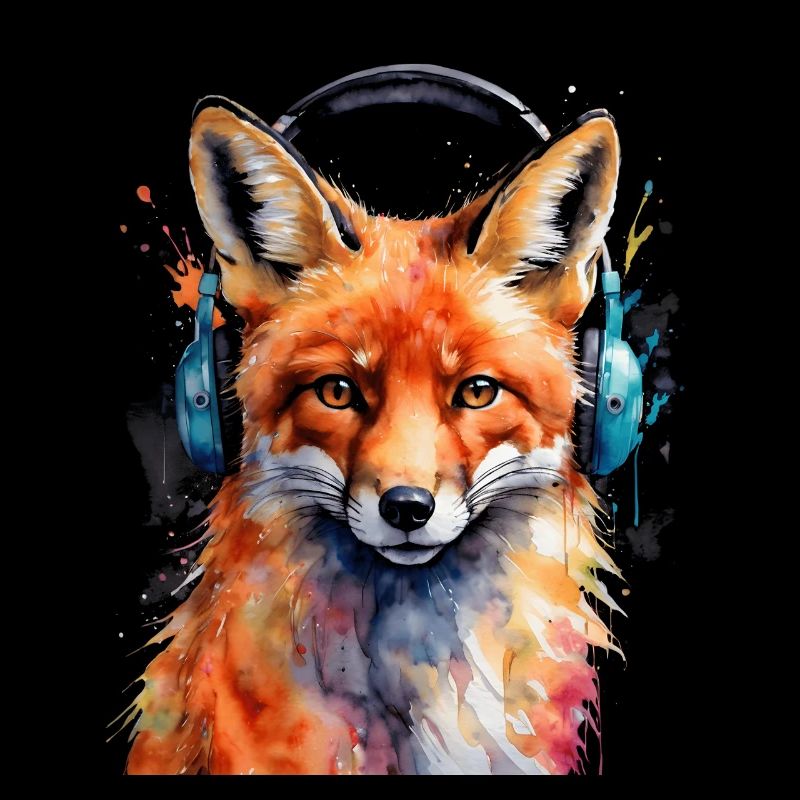 Fuchs Kopfhörer Musik Bunt Tier Design Print