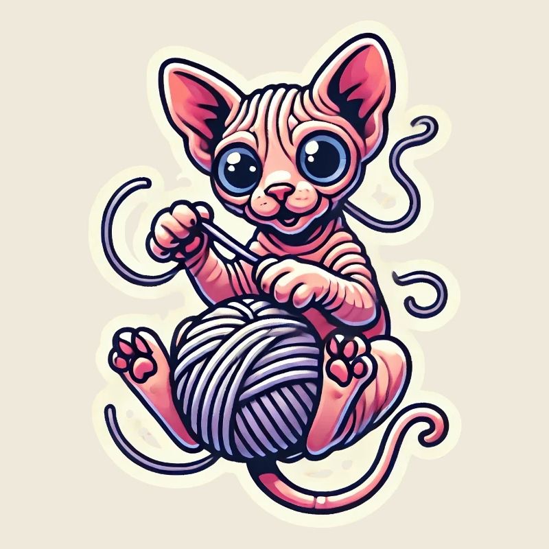 Cute Sphynx Kitten playing with a Yarn