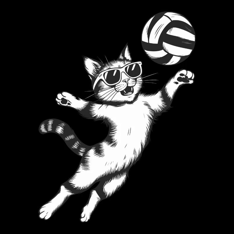 Cat in sunglasses playing volleyball