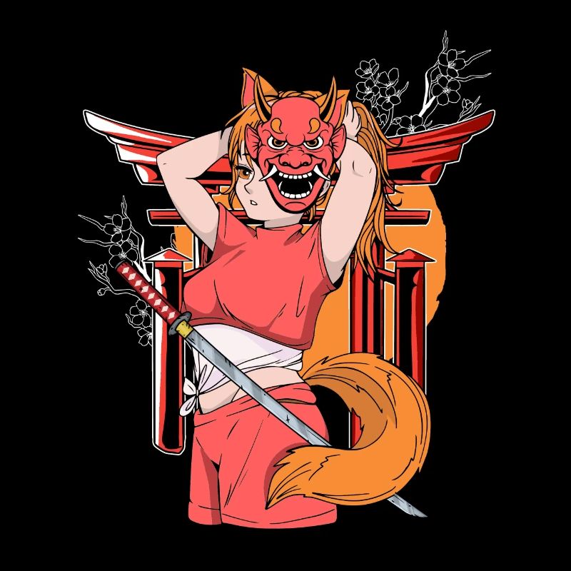 Japanisches Mädchen Oni Dämon Ninja Samurai