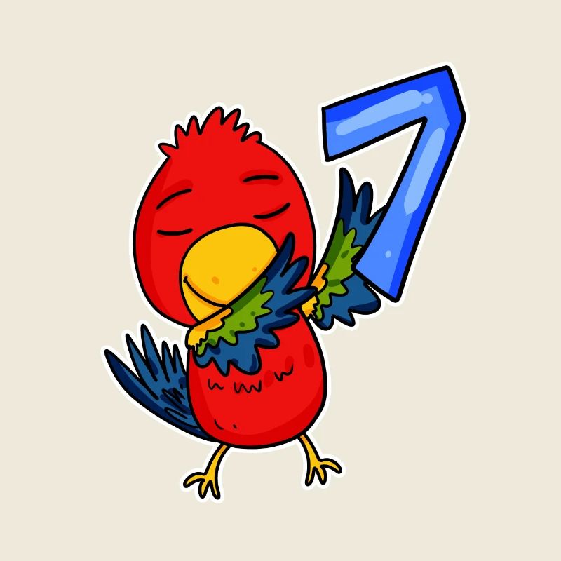 7th Birthday Motif Parrot - 7 Years Old