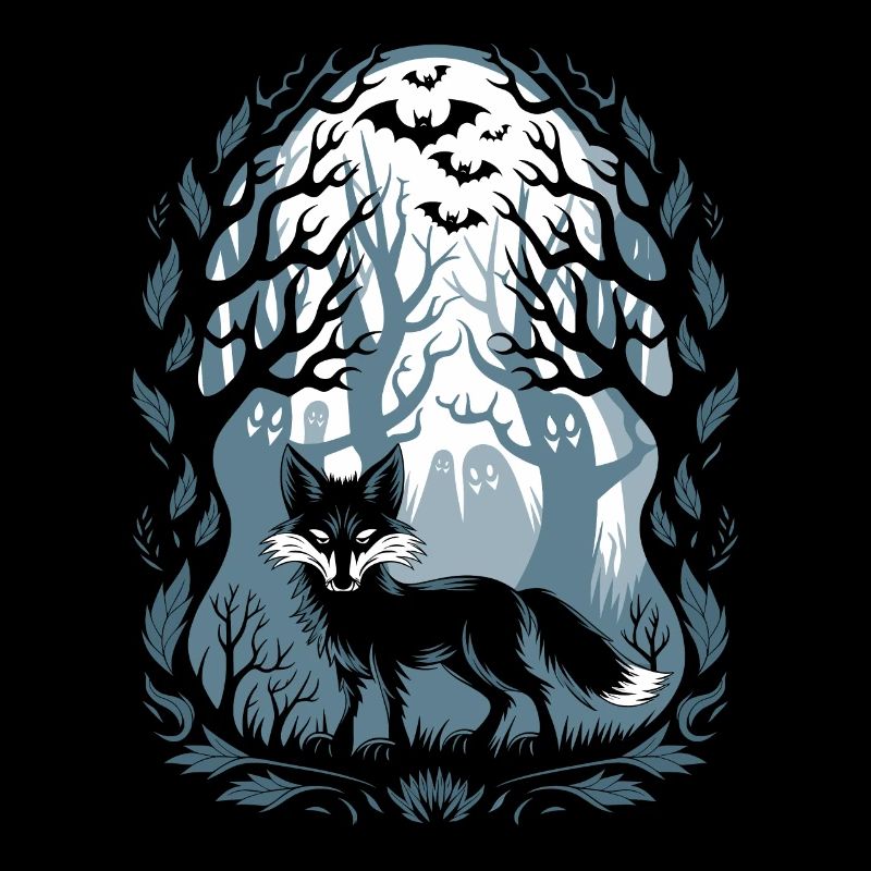 Dunkler Cottagecore Waldfuchs mit Geistern