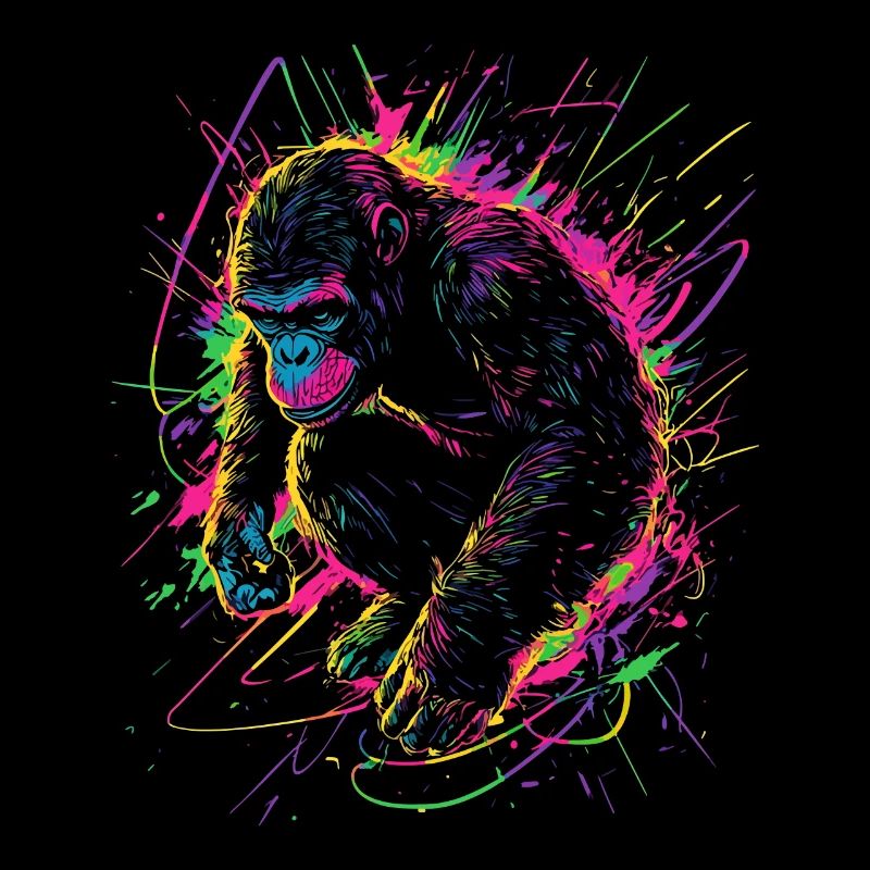 Monkey Gorilla Chimpanzee Neon Colorful Colorful