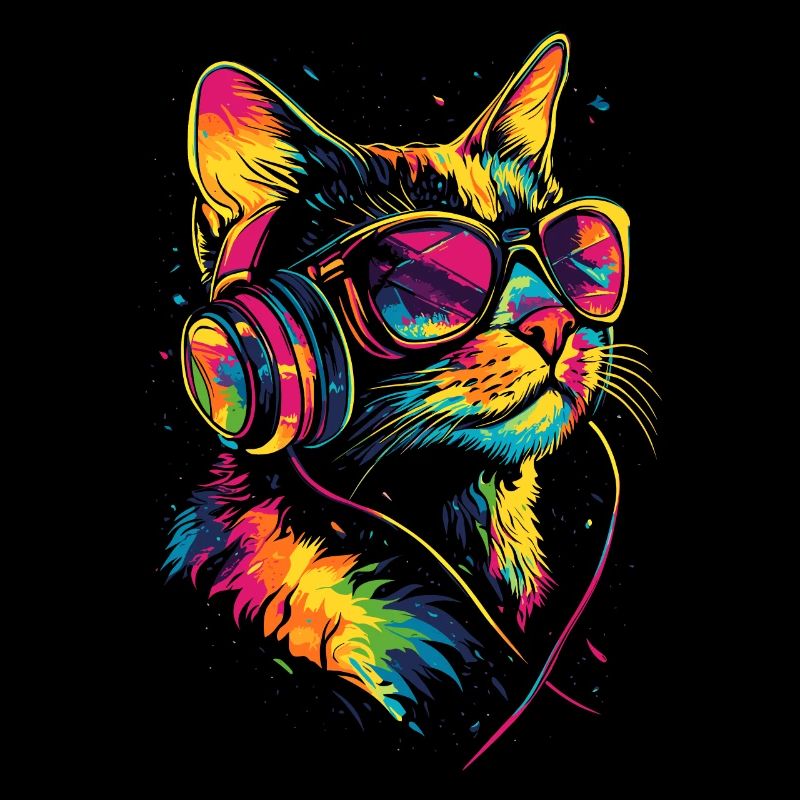 Katze Sonnenbrille Kopfhörer Musik Bunt DJ Katzen